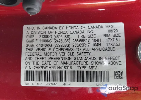 2020 Honda Cr-V 2Wd Lx z USA, uszkodzony, nr VIN 2HKRW1H29LH418016